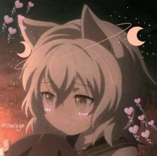 🌟 poueiya アニメ, 猫耳, かわいい, ハート, 月, 可愛い telegram sticker