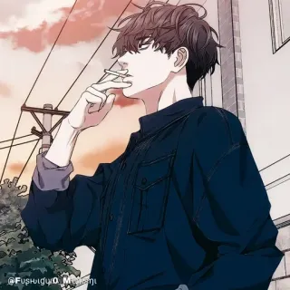 🚬 hombre, cigarrillo, fumando, anime, ilustración, retrato whatsapp sticker