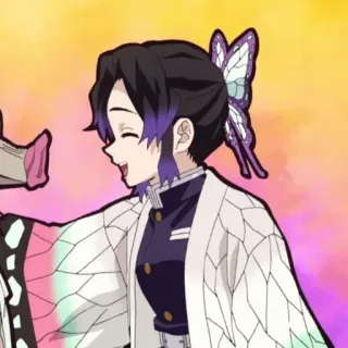 🦋 Shinobu Kocho Demon Slayer Аниме, Клинок, рассекающий демонов, Шинобу Кочо, Бабочка, Фиолетовые волосы, Улыбка whatsapp sticker