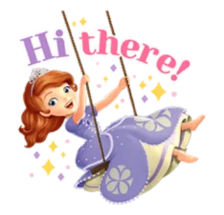 😀 Sofia Hi there! Sofia la Première, Disney, princesse, balançoire, dessin animé, salutation telegram sticker