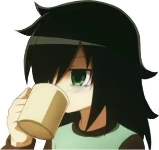 👀 Anime, Chica, Bebiendo, Taza, Kawaii, Ilustración whatsapp sticker