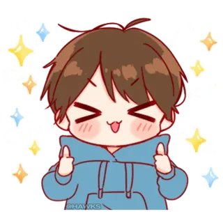 💞 Chibi, Anime, Kawaii, Con trai, Ngón tay cái giơ lên, Lấp lánh, Dễ thương telegram sticker