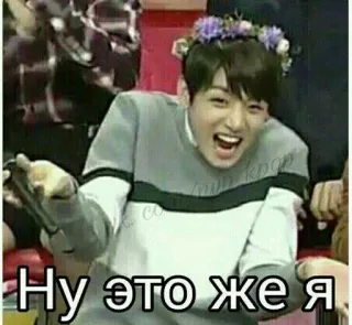 🌟 Ну это же я kpop, flower crown, russian text, meme, excited, person telegram sticker