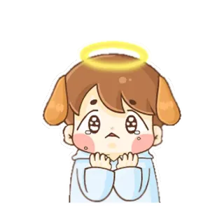 😢 verdrietig, huilen, engel, hond, cartoon, kawaii, tranen telegram sticker