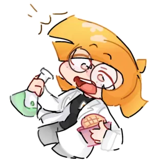 😵 científico, dibujos animados, bata de laboratorio, vaso de precipitados, snacks, ciencia, investigación, invención telegram sticker