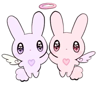 😇 coelho, anjo, fofo, kawaii, asas, auréola, pastel, desenho animado telegram sticker