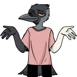 😬 uccello, corvo, scrollata di spalle, incerto, cartone animato, antropomorfo telegram sticker
