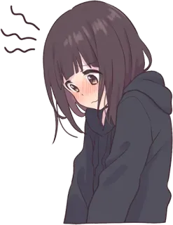 😶 Anime, Chica, Sonrojo, Sudadera con capucha, Molesto, Dibujo animado telegram sticker