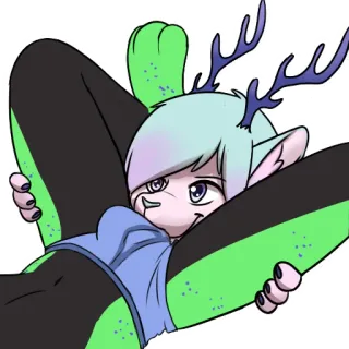 🍆 furry, deer, antlers, cartoon, anthropomorphic, character, art, green telegram sticker
