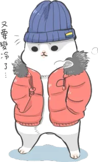 😢 cat, winter, clothing, cute, cartoon, animal, jacket, hat telegram sticker