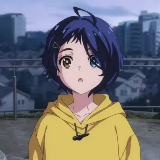 😲 Ai Ohto Wonder Egg Priority Anime, Mädchen, Süß, Gelber Hoodie, Heterochromie, Animation telegram sticker