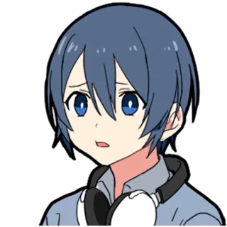😧 anime, chico, auriculares, pelo azul, retrato telegram sticker