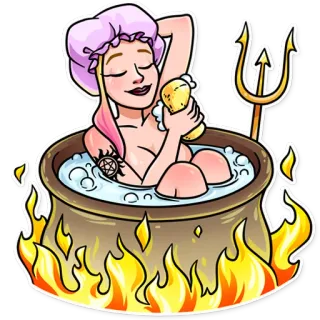 🛀 devil, hell, woman, cauldron, fire, demon, bath, fantasy telegram sticker