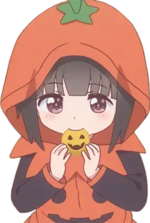 🥯 Anime, Halloween, Labu, Kue kering, Lucu, Gadis, Chibi telegram sticker
