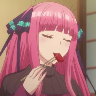 😋 Anime, Comendo, Cabelo rosa, Cabelo comprido, Hashis telegram sticker