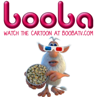 © Booba BOOBA WATCH THE CARTOON AT BOOBATV.COM мультфильм, Boobatv, 3D, попкорн, персонаж telegram sticker