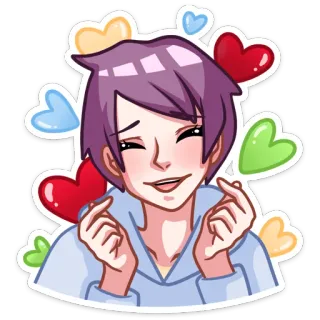😍 การ์ตูน, หัวใจ, ผมสีม่วง, เด็กผู้ชาย, อนิเมะ, เคป๊อป, ท่าทางความรัก whatsapp sticker