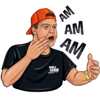 🥱 AM AM AM наклейка, мультфильм, мужчина, шляпа, жест telegram sticker