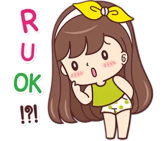 😯 R U OK!?! lindo, chica, dibujos animados, pregunta, preocupado telegram sticker