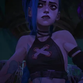 🕳 Jinx Arcane Arcane, Jinx, Cartone animato, Capelli blu, Personaggio, League of Legends telegram sticker
