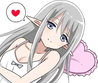 🥰 Anime, Dziewczyna, Elf, Słodkie, Serce, Poduszka, Kawaii telegram sticker