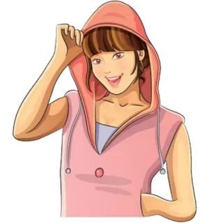 😃 woman, girl, hoodie, cartoon, pink, smiling telegram sticker