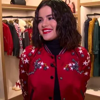 👜 Selena Gomez actriz, cantante, chaqueta roja, celebridad, mujer telegram sticker