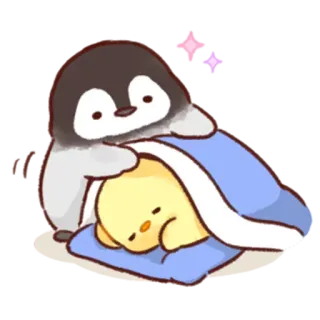 💧 chim cánh cụt, gà con, dễ thương, ngủ, động vật, kawaii, hoạt hình telegram sticker