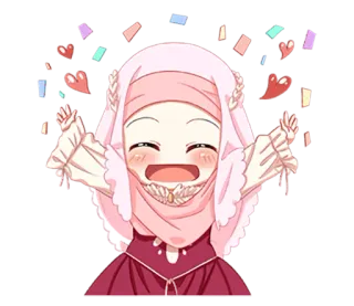 🤗 Anime, Musulmán, Chica, Hiyab, Celebración, Corazón whatsapp sticker
