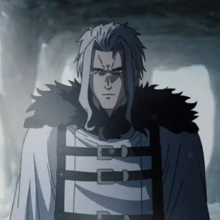 😠 Anime, Viking, Personage, Man, Wit Haar, Bontkraag telegram sticker