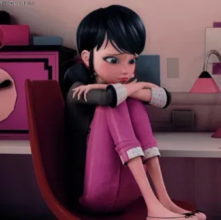 😔 Marinette Dupain-Cheng Miraculous: Tales of Ladybug & Cat Noir sedih, duduk, gadis, kartun, animasi, Miraculous Ladybug, Marinette whatsapp sticker
