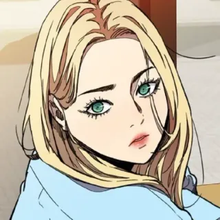 🕸 Anime, pelo rubio, retrato, ojos verdes, mujer telegram sticker