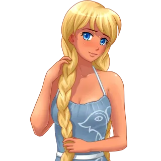 😊 Anime, Kreskówka, Dziewczyna, Blondynka, Warkocz, Sukienka telegram sticker
