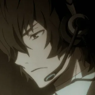 📺 animé, homme, casque, cheveux bruns, sérieux, profil telegram sticker