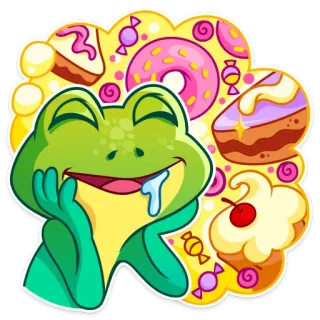 🤤 frog, cartoon, sweets, desserts, dreaming, food, cute telegram sticker