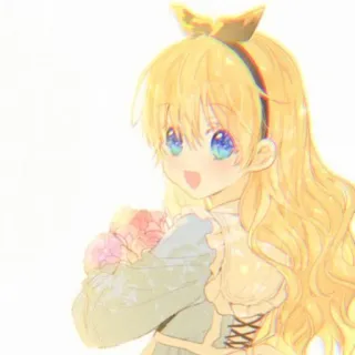 🌨️ Fille anime, Dessin animé, Mignon, Blonde, Fleurs, Illustration whatsapp sticker