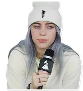 😟 Billie Eilish Билли Айлиш, певица, знаменитость, музыкант, микрофон, Грэмми telegram sticker