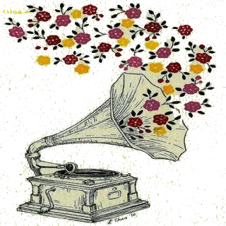 🎶 gramófono, flores, música, vintage, fonógrafo telegram sticker