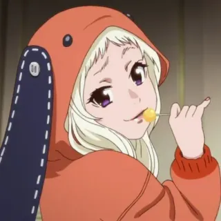 🍭 anime, garota, pirulito, moletom de coelho, fofa, sorrindo whatsapp sticker