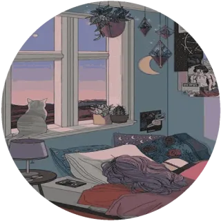 🌸 кот, комната, окно, кровать, сонный, спальня telegram sticker