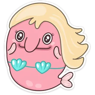 👙 mermaid, cartoon, funny, cute, fish, sea creature, blonde hair telegram sticker