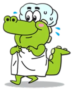 🐊 漫画, ワニ, シャワー, お風呂, タオル, 爬虫類 telegram sticker
