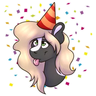 🎉 пони, вечеринка, мультфильм, шляпа, праздник, конфетти, язык telegram sticker