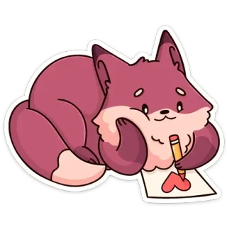 ❤️ renard, dessin, coeur, amour, mignon, dessin animé, animal telegram sticker