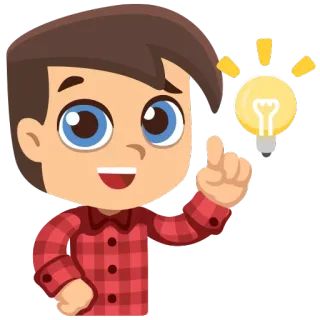 😉 idea, lampadina, cartone animato, ragazzo, ispirazione, innovazione, pensiero whatsapp sticker