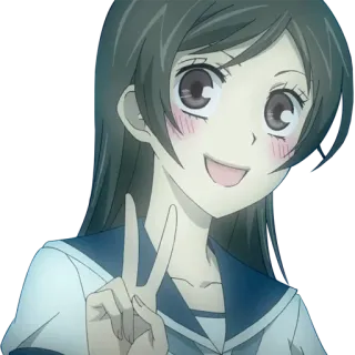 ✌ Anime, Ragazza, Segno di pace, Sorriso, Carino telegram sticker