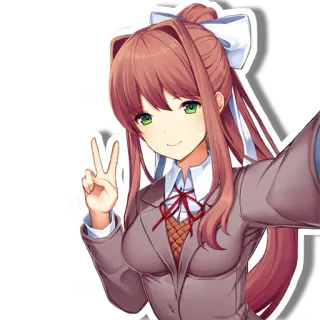 ✌️ Monika Doki Doki Literature Club! Anime, Garota, Paz, Video game, Uniforme escolar whatsapp sticker