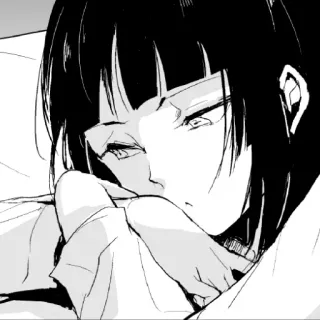 😴 Anime, Mangá, Garota, Triste, Preto e branco telegram sticker