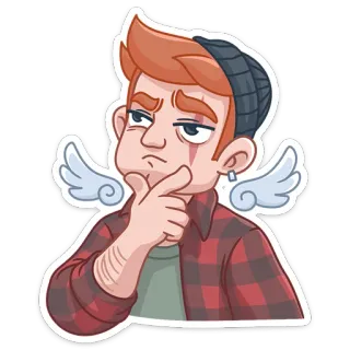 🤔 Cartone animato, Personaggio, Ali, Emo, Pensando, Flanella, Uomo whatsapp sticker