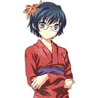 🙂 Anime, Garota, Óculos, Kimono, Flor, Cabelo curto telegram sticker